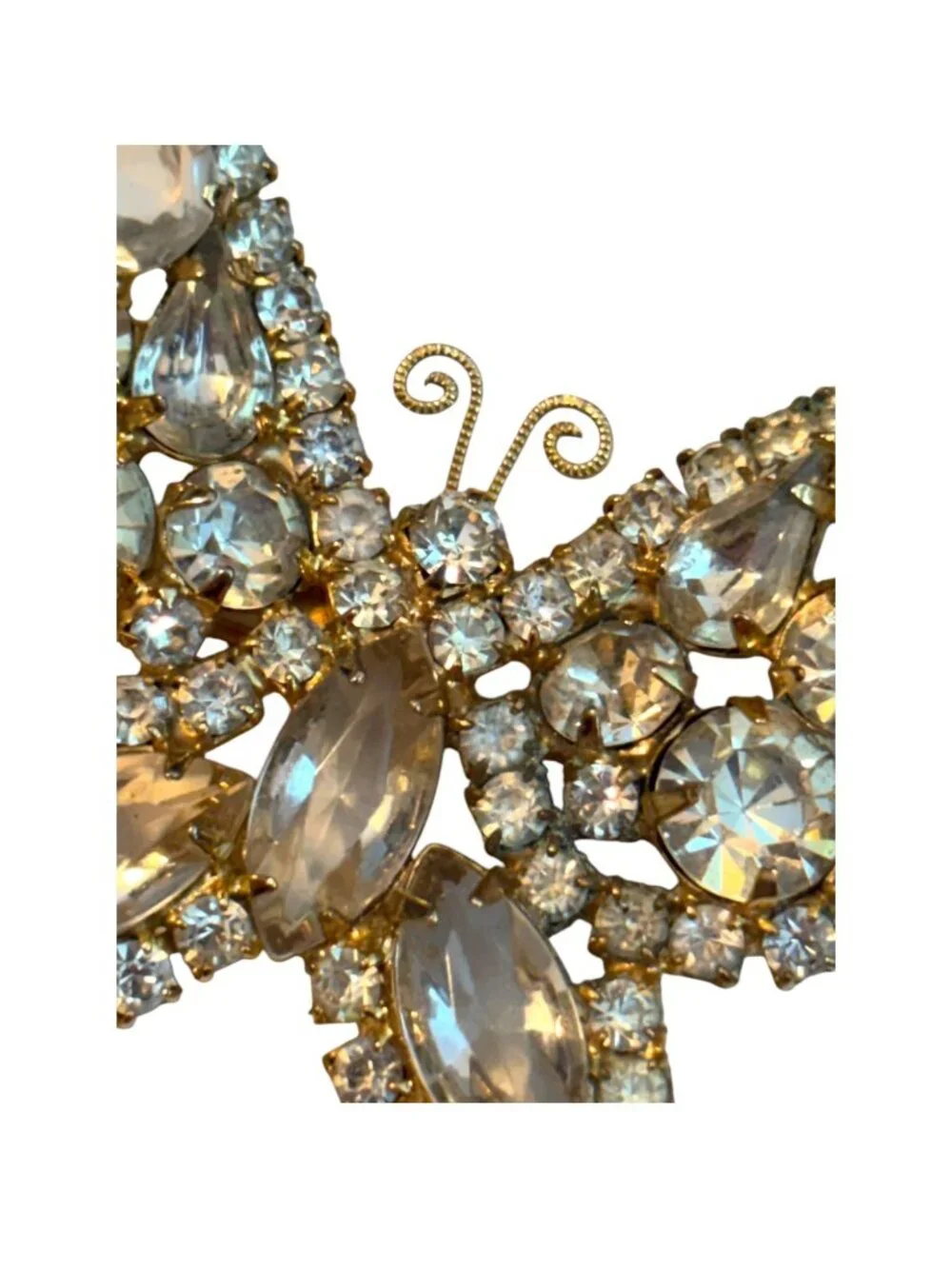 Vintage Kramer Rhinestone Butterfly Brooch Gold-Tone Crystal Pin Jewelry Collect